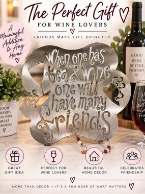Metal Wine & Tea Friends Wall Decor - Silver - NWT